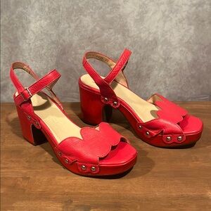 Wonders Red Leather Platform Clog Studded Sandals size 41